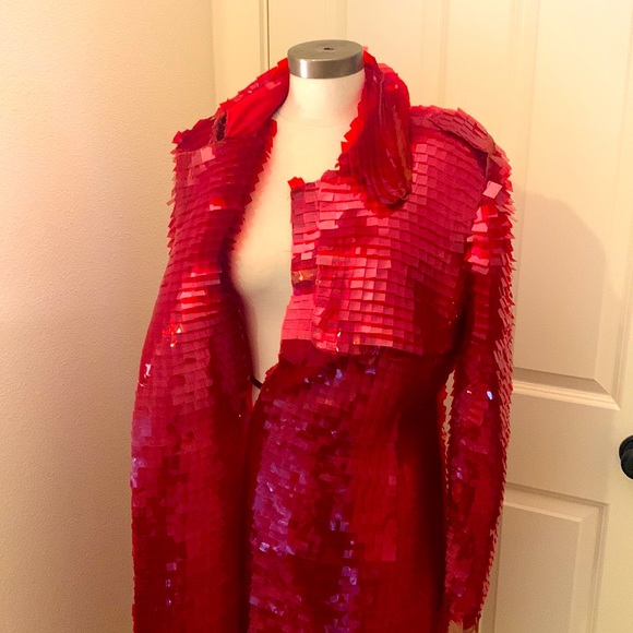 Christian Lacroix handmade red sequence and organza coat* - Picture 5 of 9
